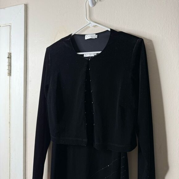 CDC Vintage Black Velvet Embellished Two Piece Grunge Goth Dress - Picture 3 of 7